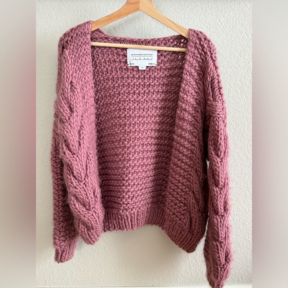 I Love Mr. Mittens Cable-Knit Wool Cardigan (Pink - Size XS/S)